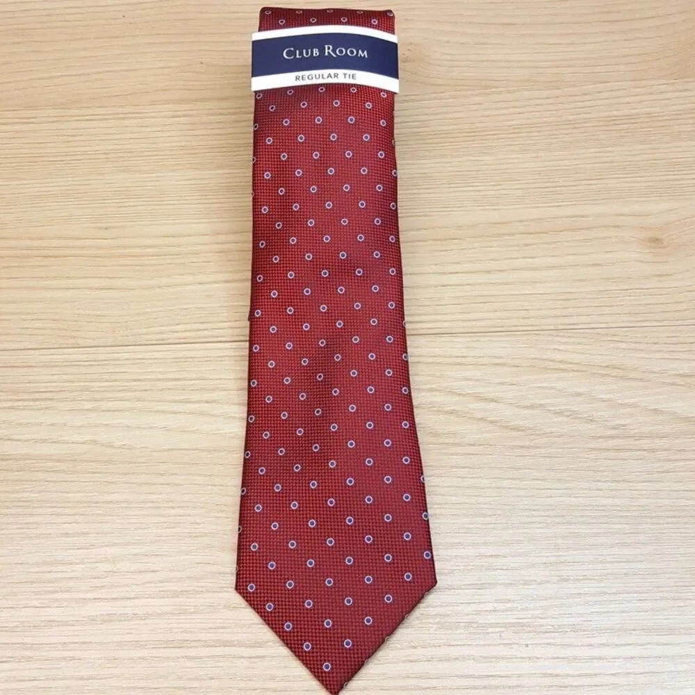 CLUB ROOM Mens Neck Tie Red Micro Check Blue Polka Dot Modern Classic